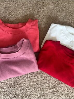 Set of Four Ribbed T-Shirts in Coral, Mauve, Red and White (Bundle)
